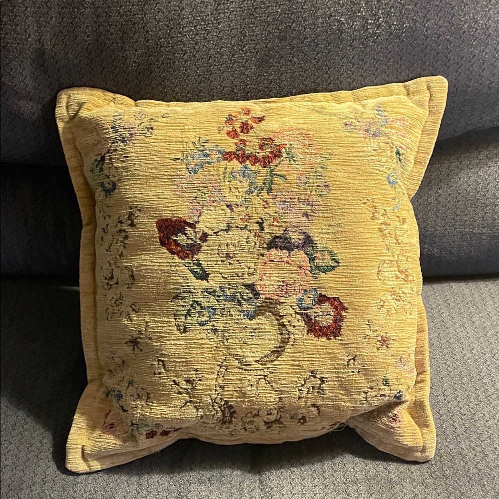 Vintage Floral Embroidered Yellow Accent small Pillow